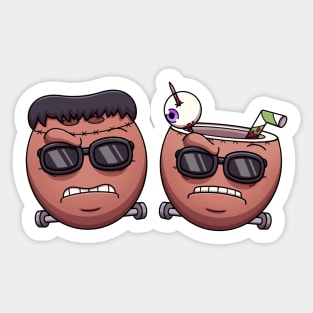 Cool Coconut Frankenstein Monster Faces Sticker